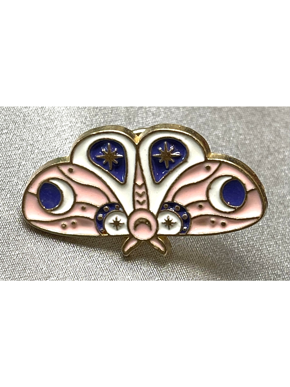 NWOT Celestial Moth Brooch Lapel Pin Enamel Multicolor Pink Blue Butterfly